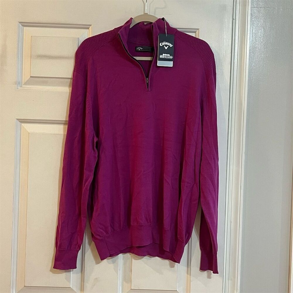 Callaway Men's Purple Merino Wool Quarter Zip Sweater Size L